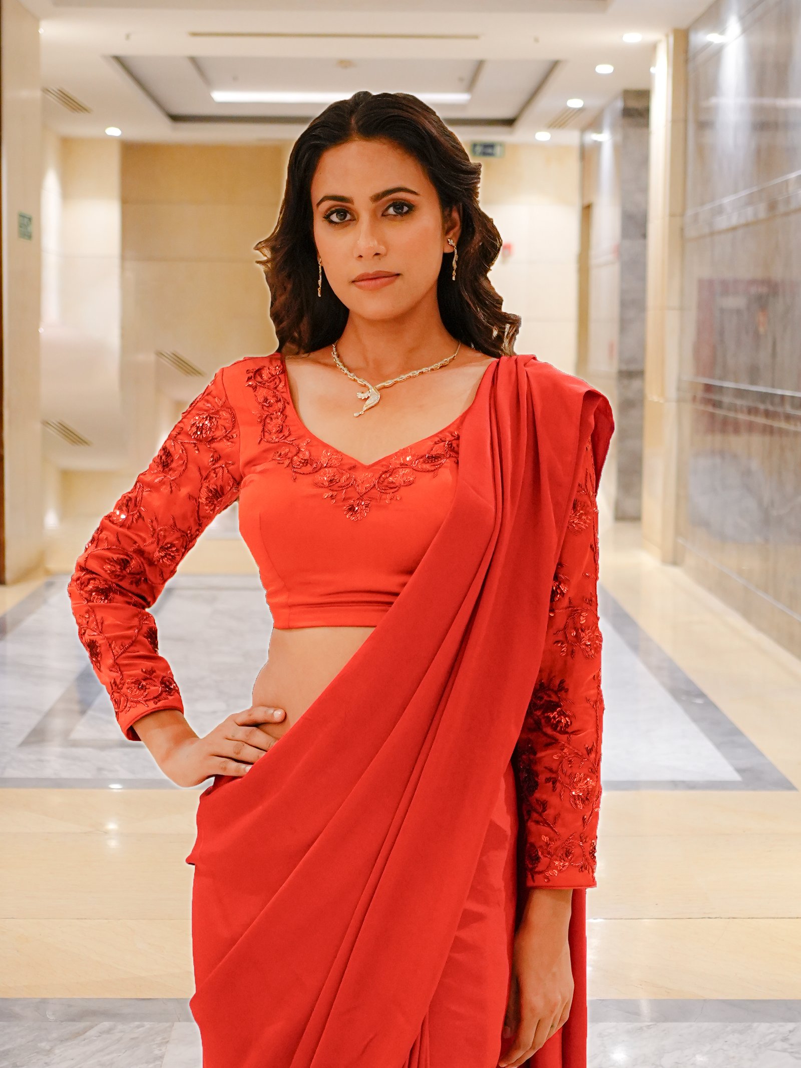 Crimson Red Satin Silk Saree
