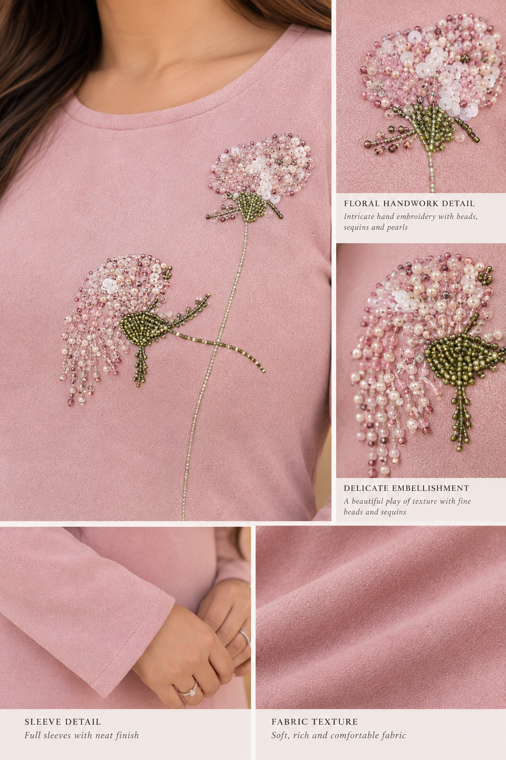 Pink Floral Embellished A-Line Dress - Editorial Model Drape & Fit - Bespoke Indian Designer Fashion