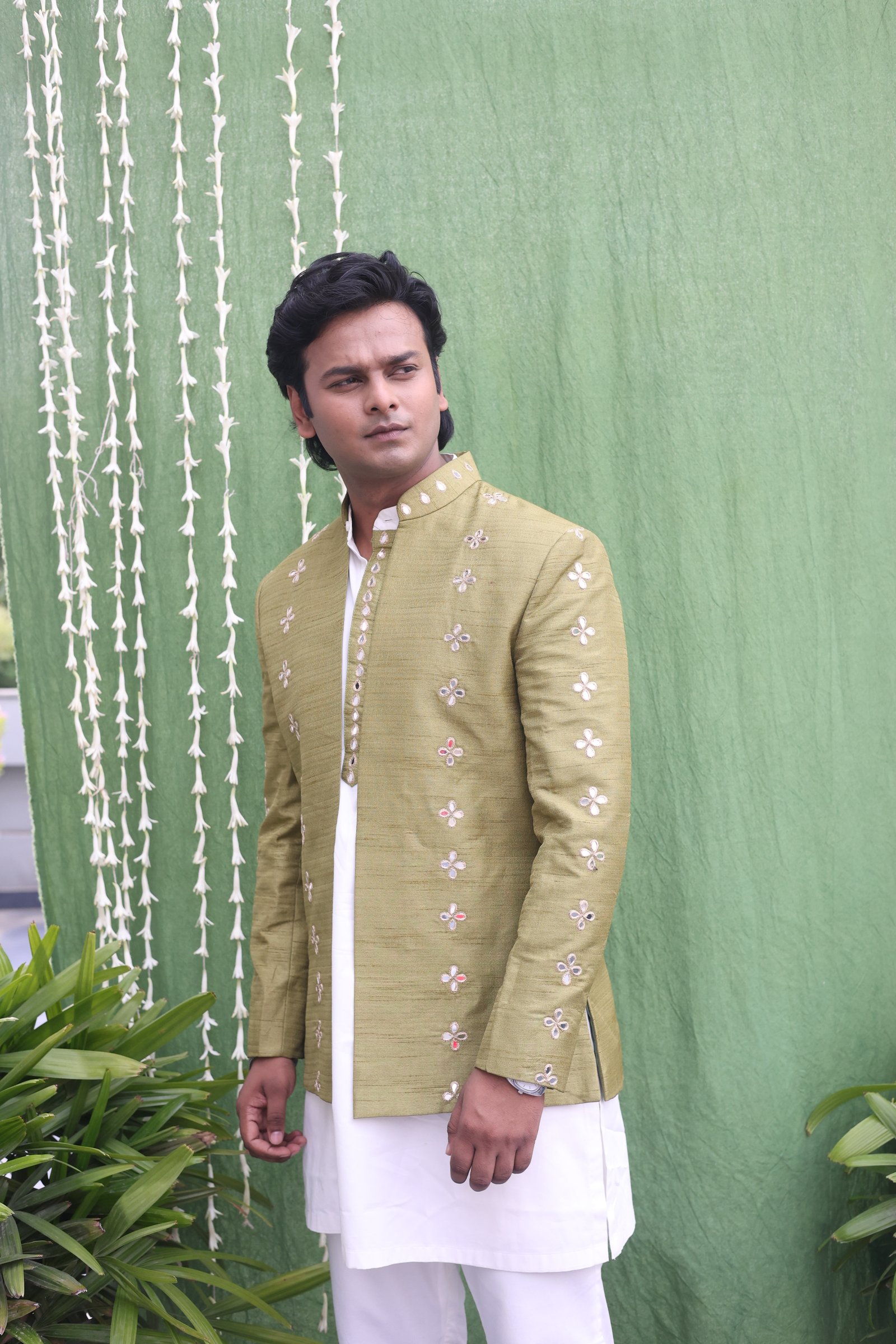 Green Mirror Work Indo western