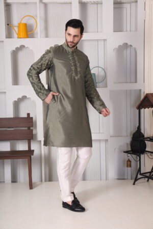 Gulzar Olive Green Embroidered