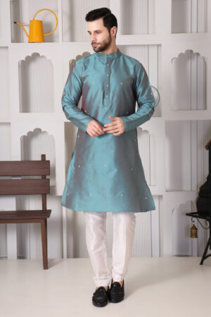 Teal Blue Minimal Embroidered