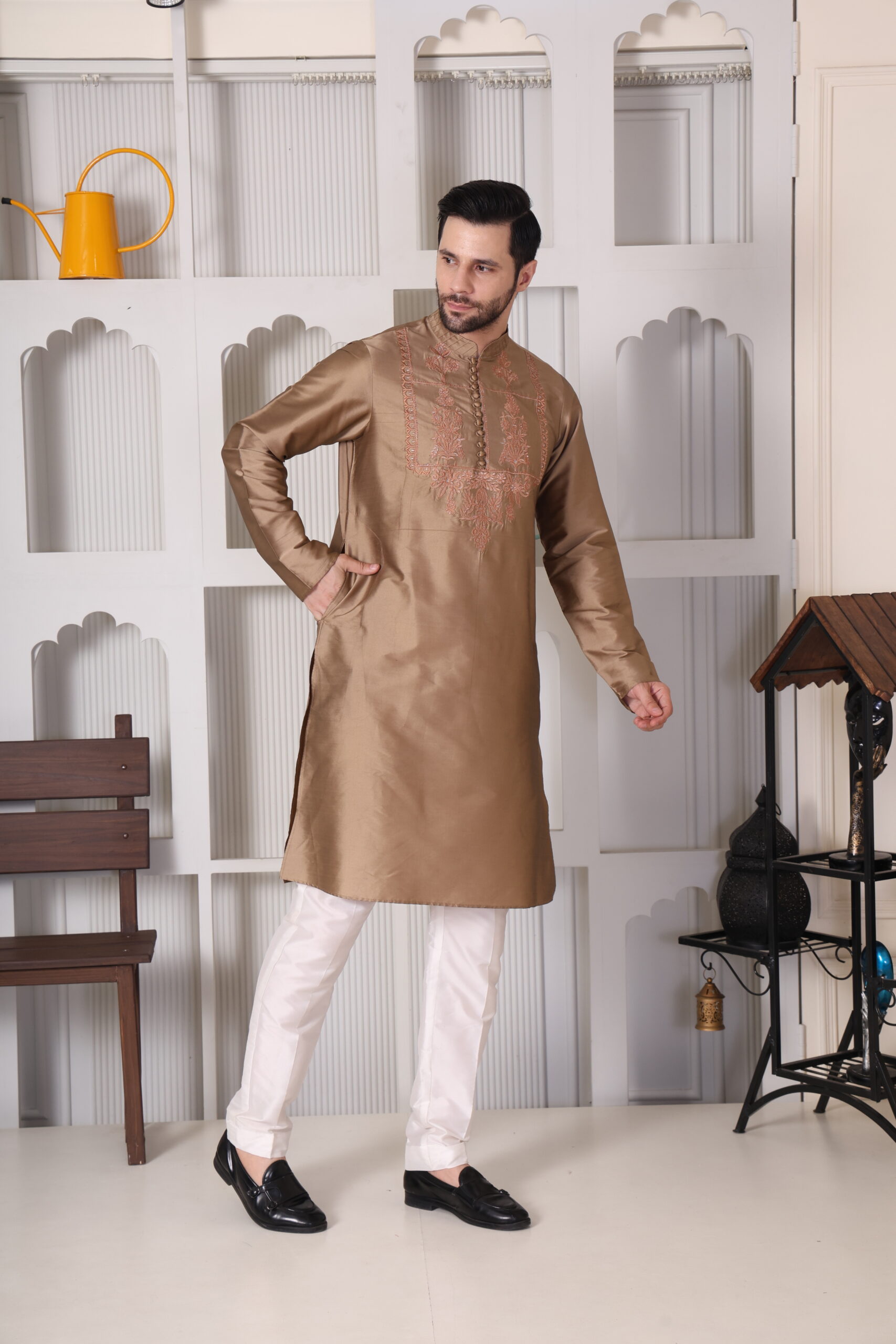 Coffee Color Hand Embroidered - Image 2